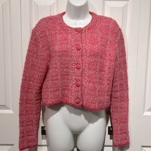 Zara Pink‎ Cotton Blend Button Up Cropped Cardigan Size M
